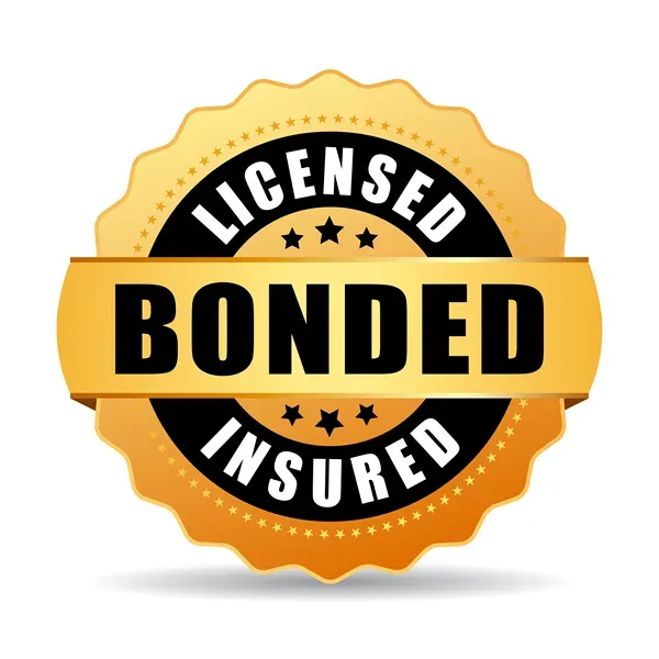 Gold and black badge with the words "licensed bonded insured" indicating a business's credentials.